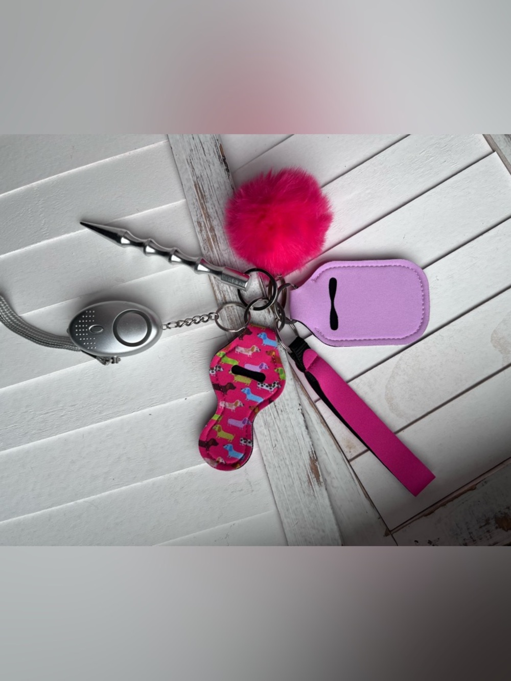 New Pink & Dog Print Theme Safety Keychain Set